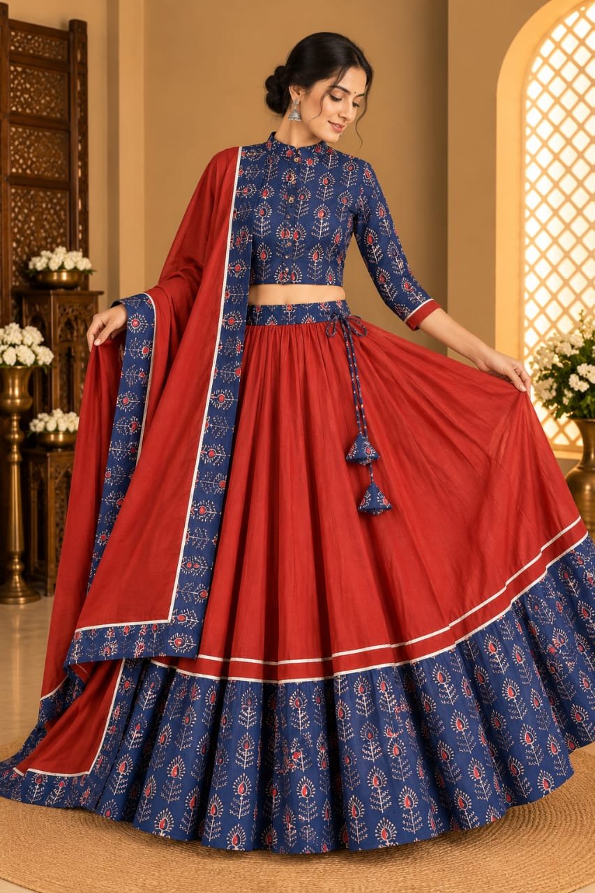 Cotton Printed Lehenga Choli Set