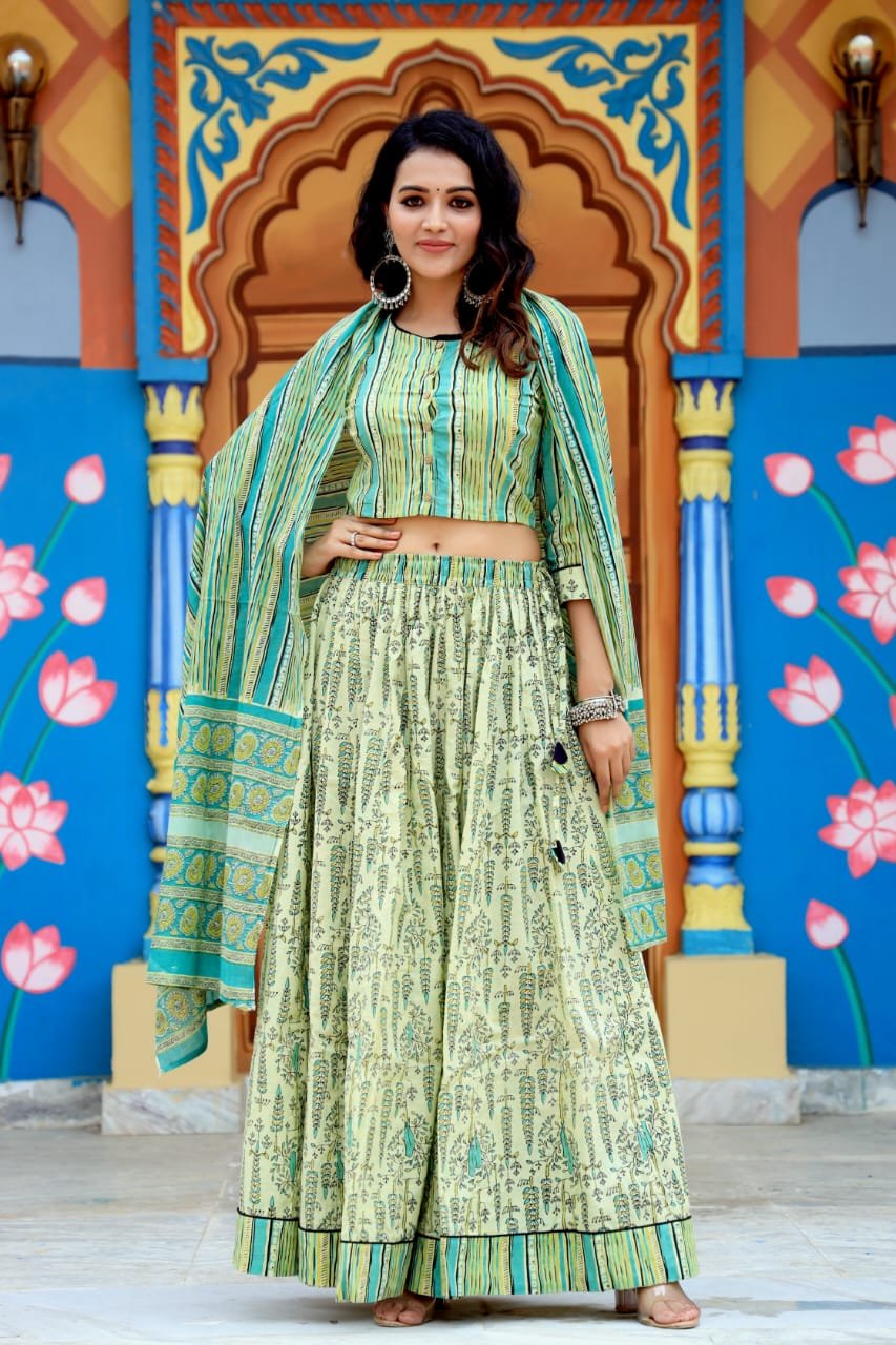 Cotton Printed Lehenga Choli Set