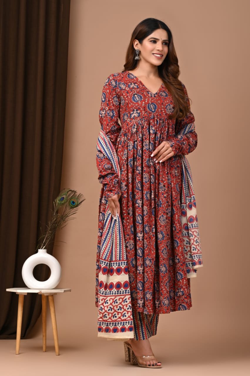 Cotton Printed Anarkali Stitched Suit Set