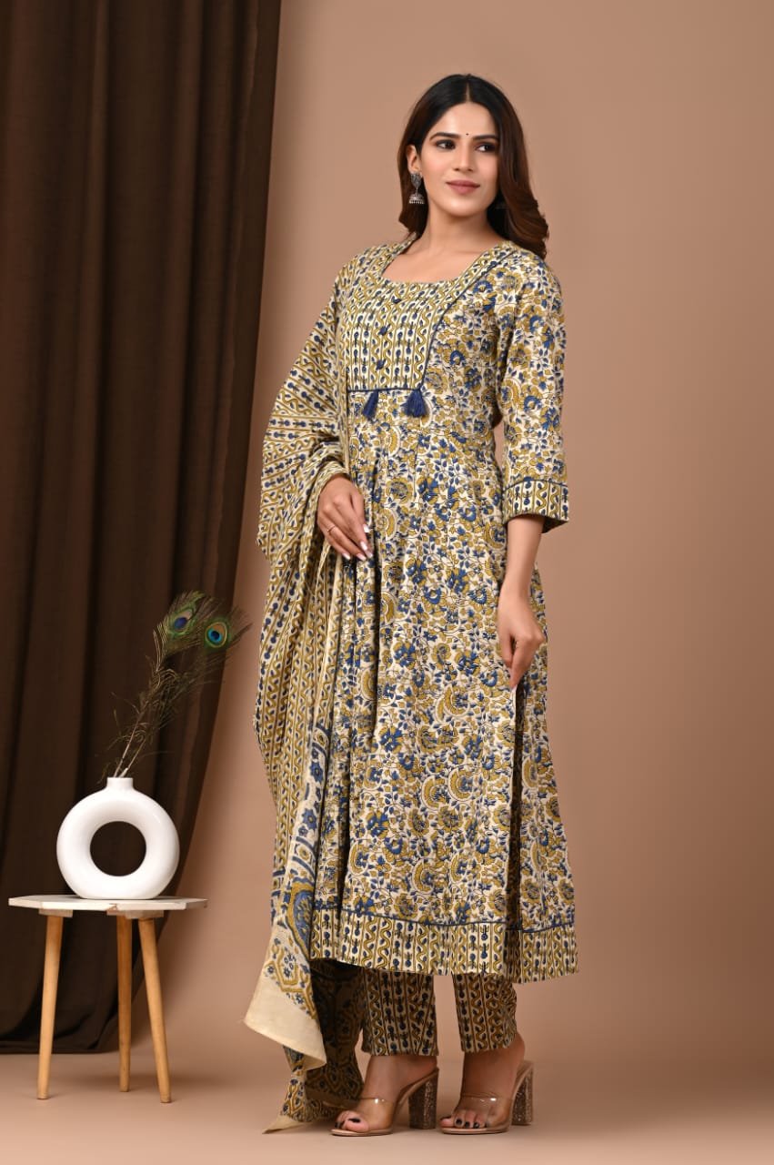 Cotton Printed Anarkali Stitched Suit Set