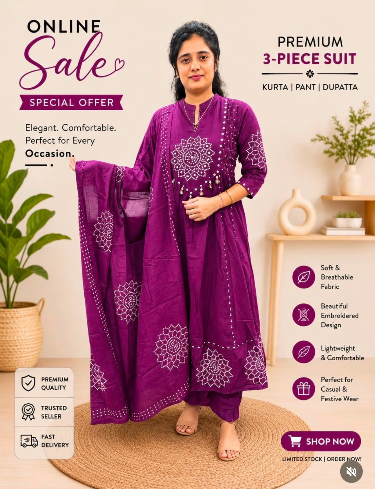 Cotton Anarkali Stitched Suit Set
