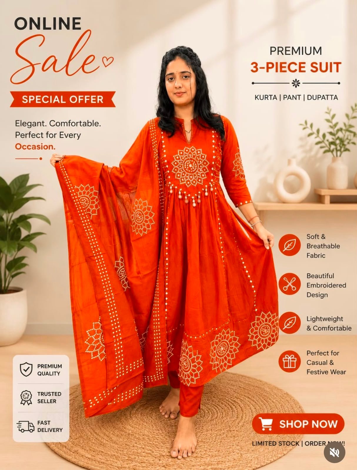 Cotton Anarkali Stitched Suit Set