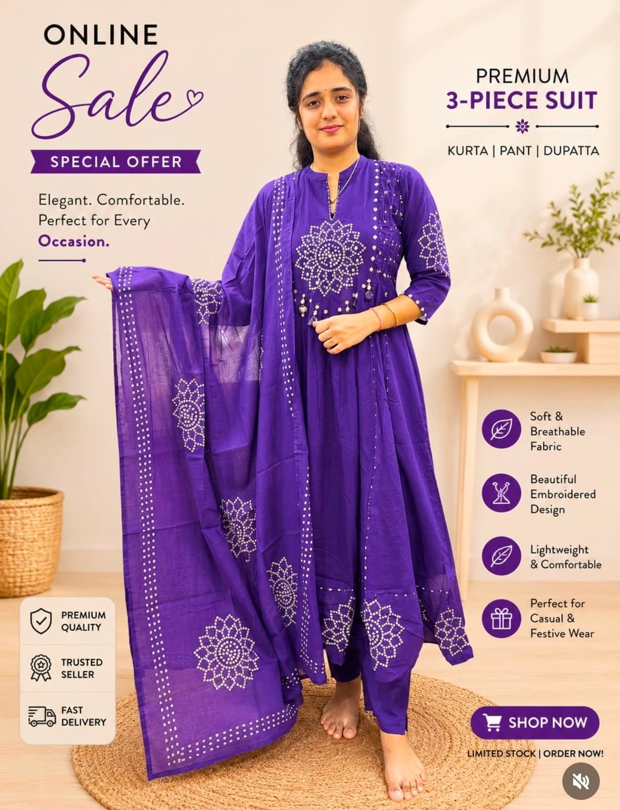 Cotton Anarkali Stitched Suit Set