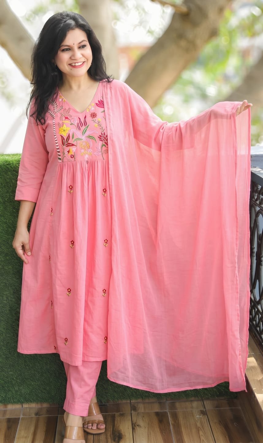 Cotton Embroidered Stitched Suit Set
