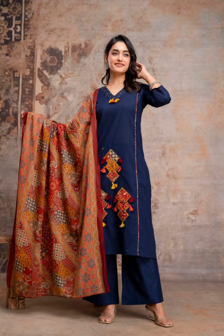 Cotton Embroidered Stitched Suit Set