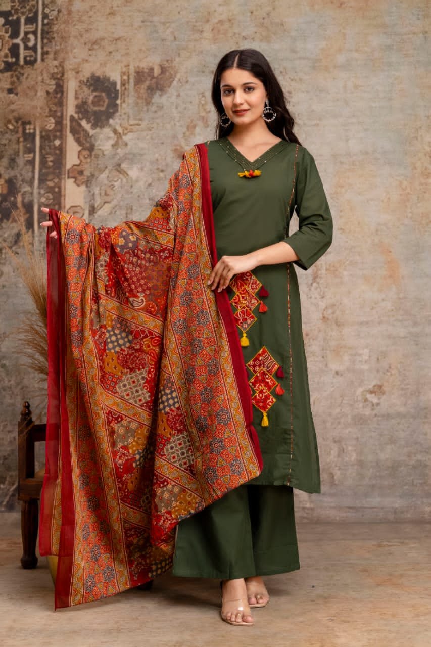 Cotton Embroidered Stitched Suit Set