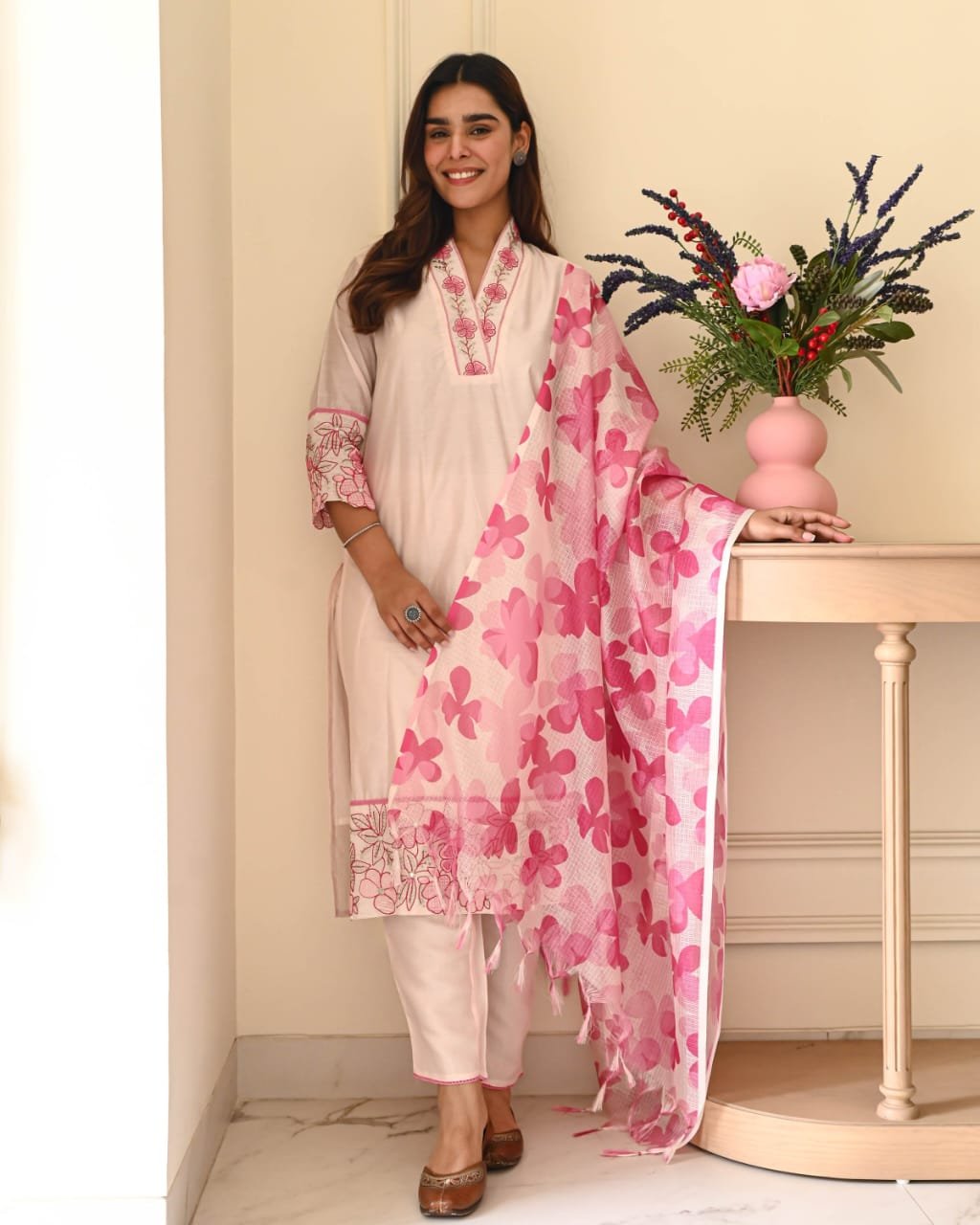 Cotton Flex Embroidered Stitched Suit Set