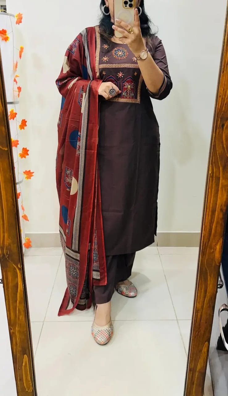 Cotton Embroidered Stitched Suit Set