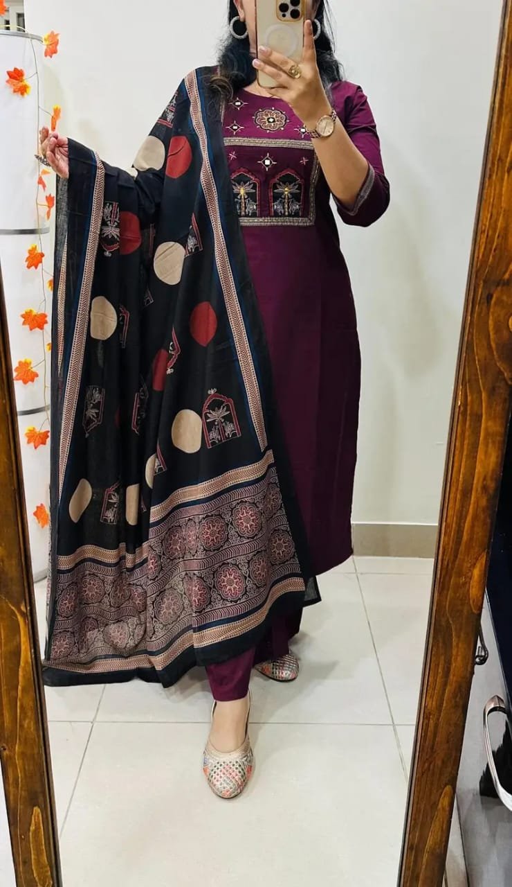 Cotton Embroidered Stitched Suit Set