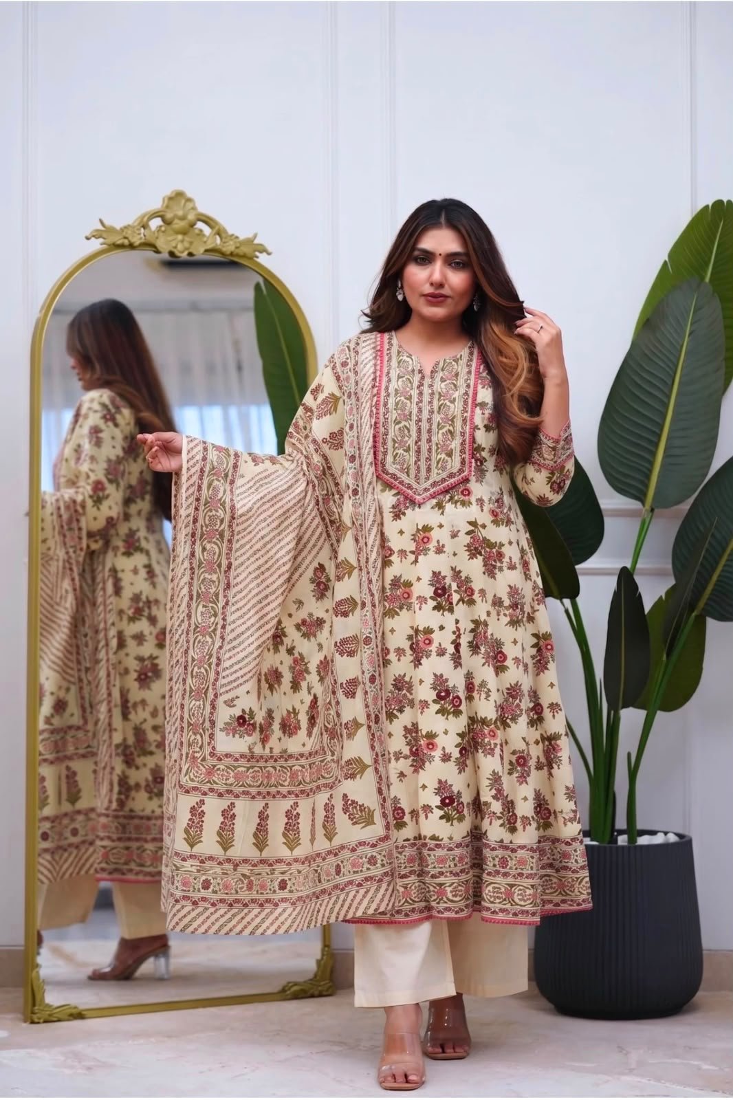 Cotton Printed Anarkali Stitched Suit Set