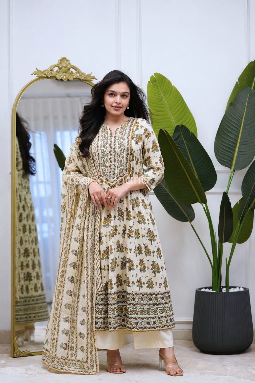Cotton Printed Anarkali Stitched Suit Set