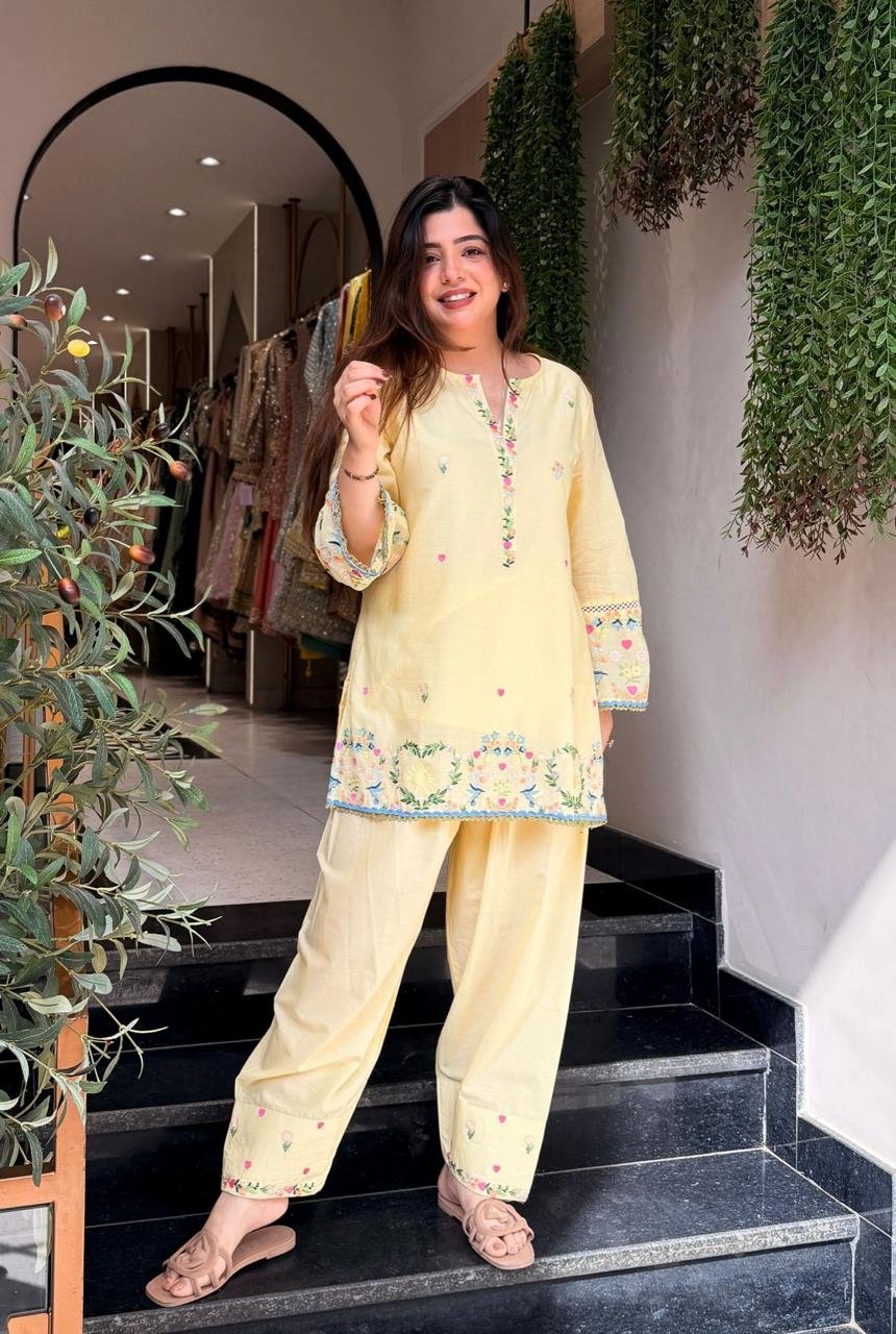 Cotton Embroidered Cord Set with Lining