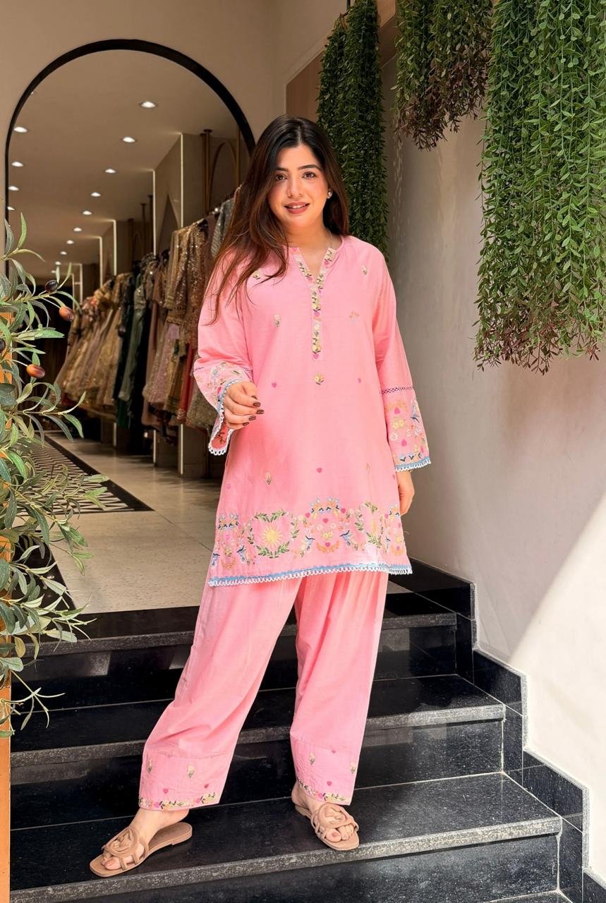 Cotton Embroidered Cord Set with Lining