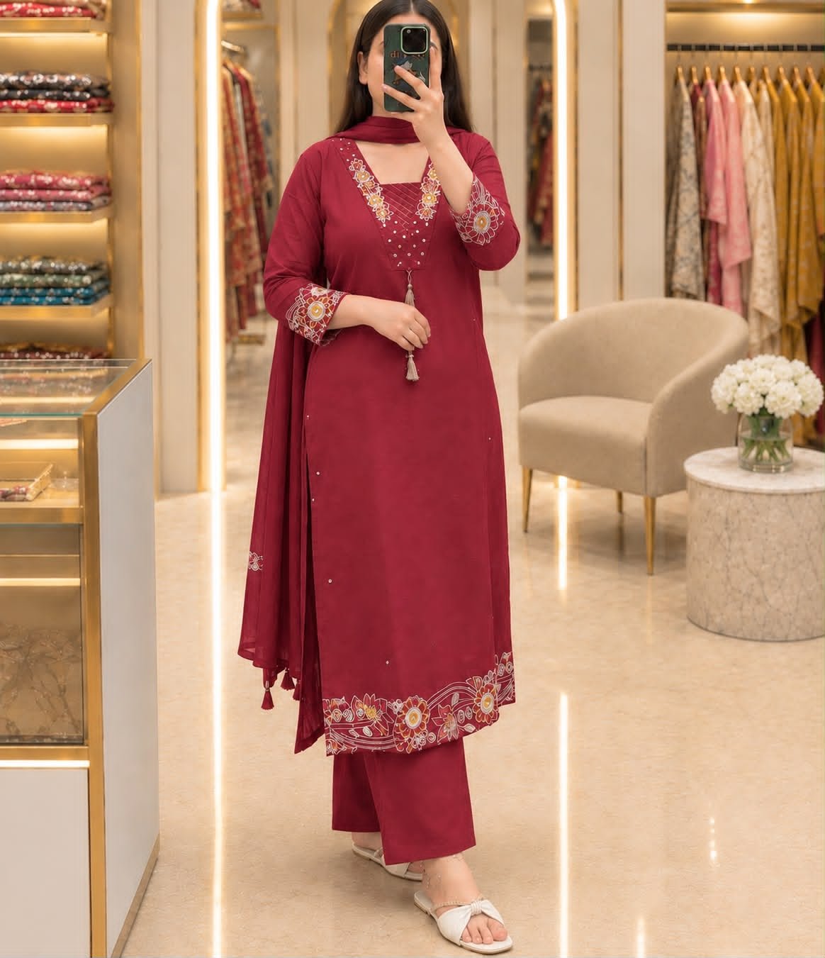 Cotton Embroidered Stitched Suit Set