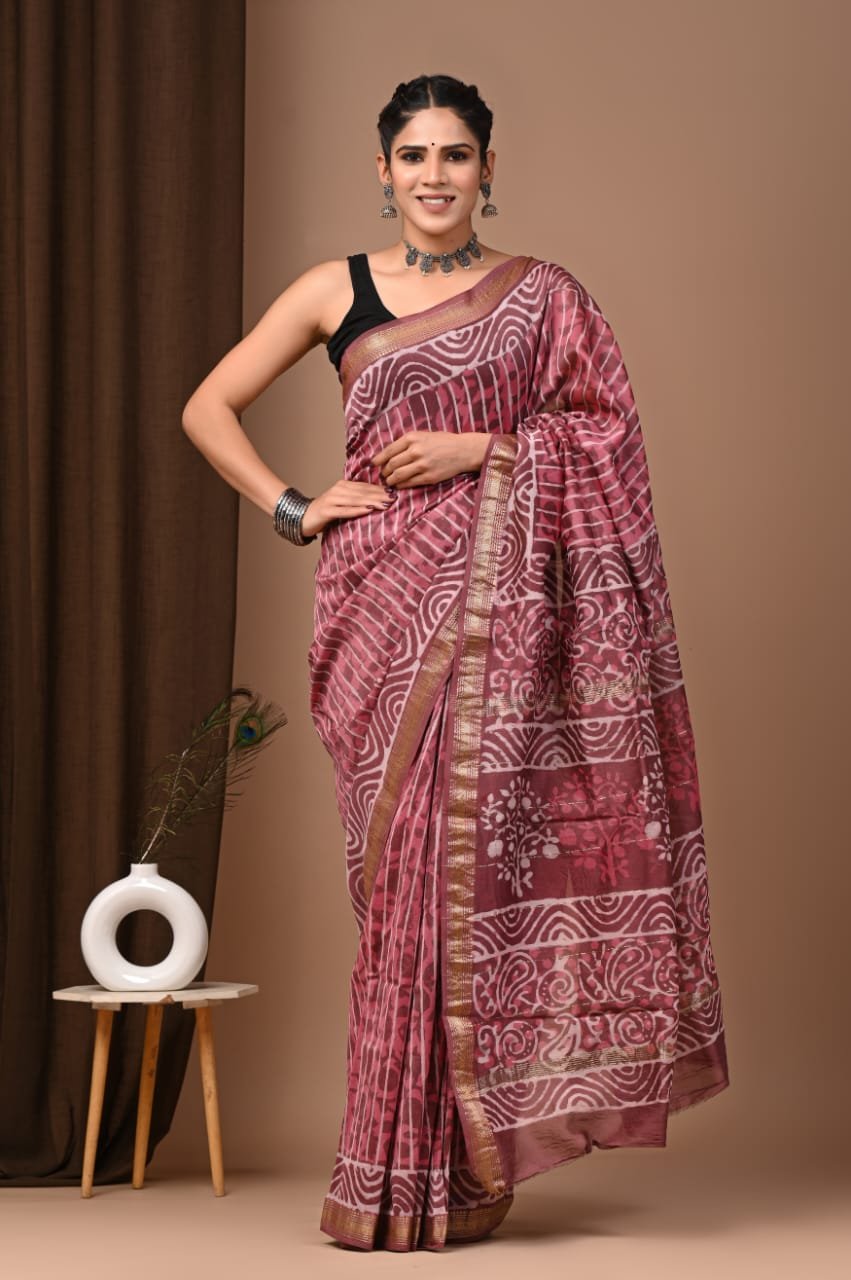 Maheshwari Hand Block Printed Saree