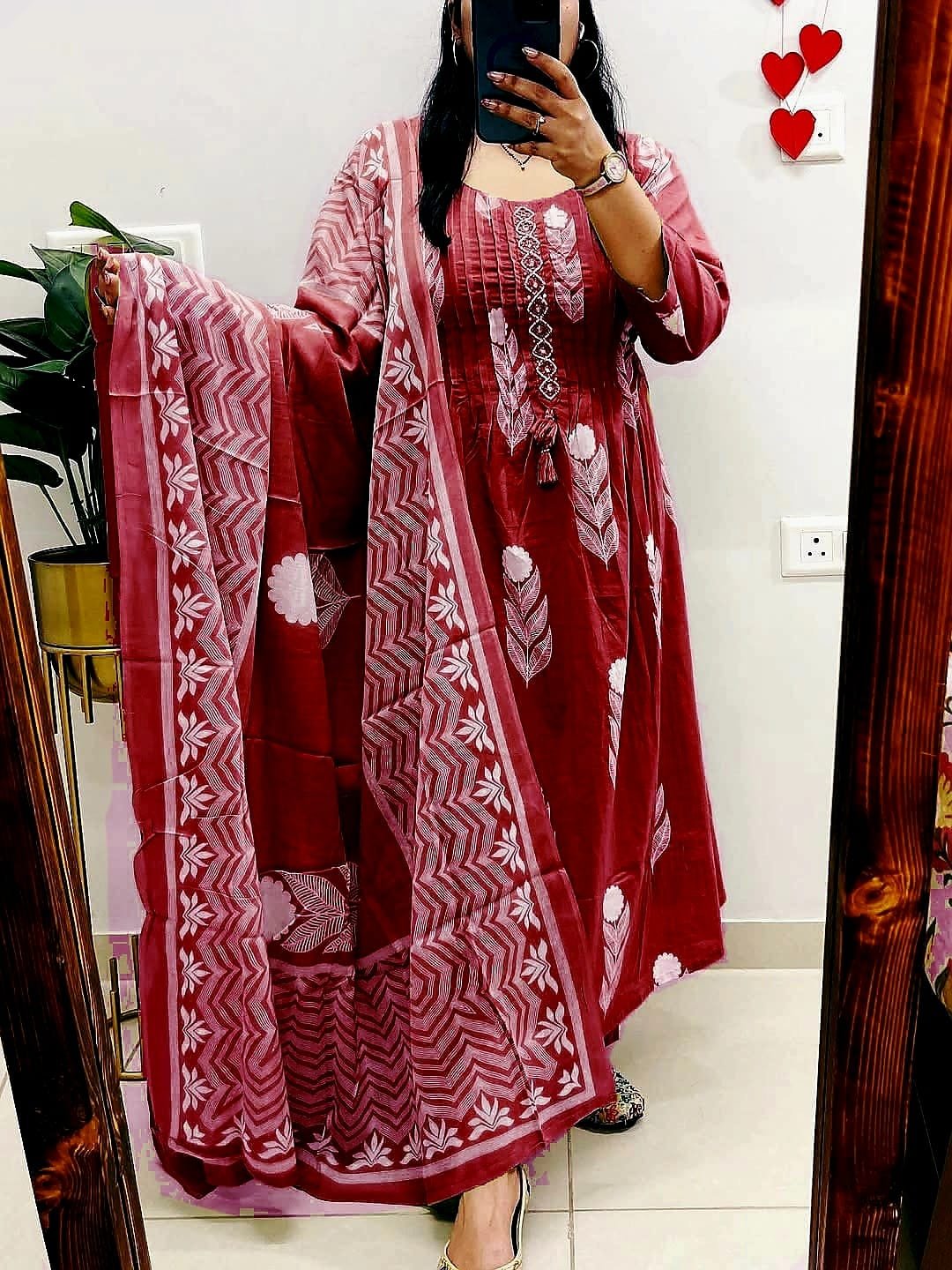 Cotton Printed Pintex Stitched Suit Set