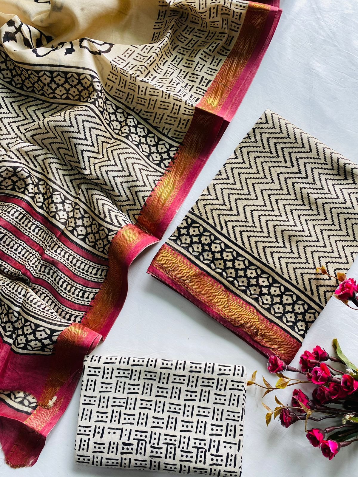 Maheshwari Hand Block Printed Suit