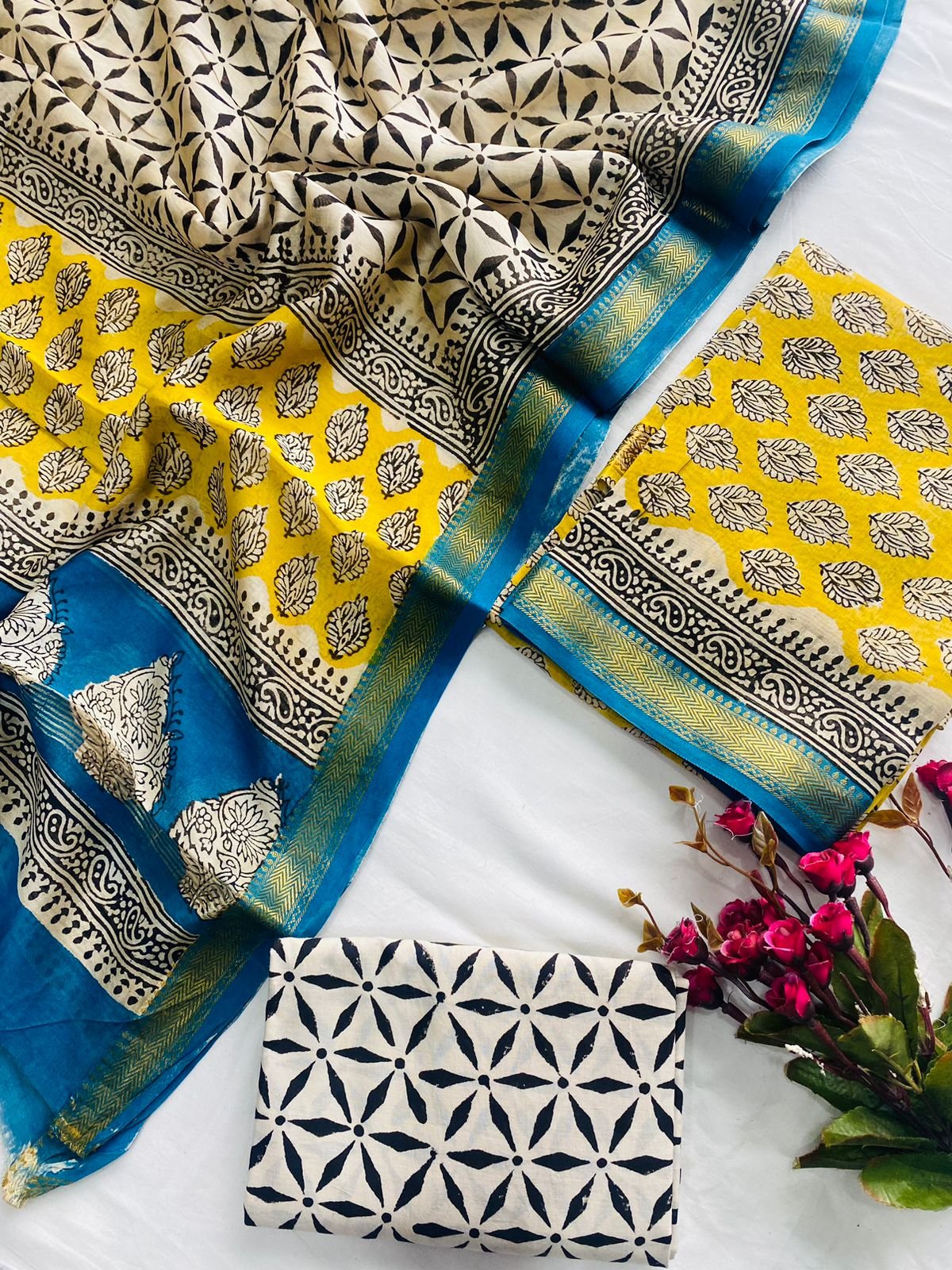 Maheshwari Hand Block Printed Suit