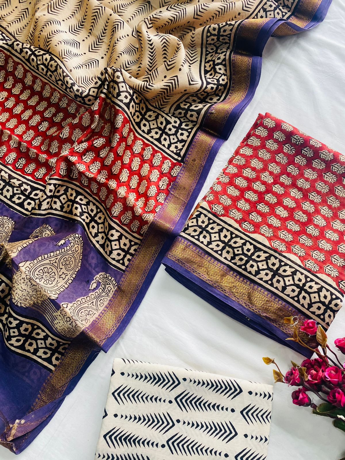 Maheshwari Hand Block Printed Suit