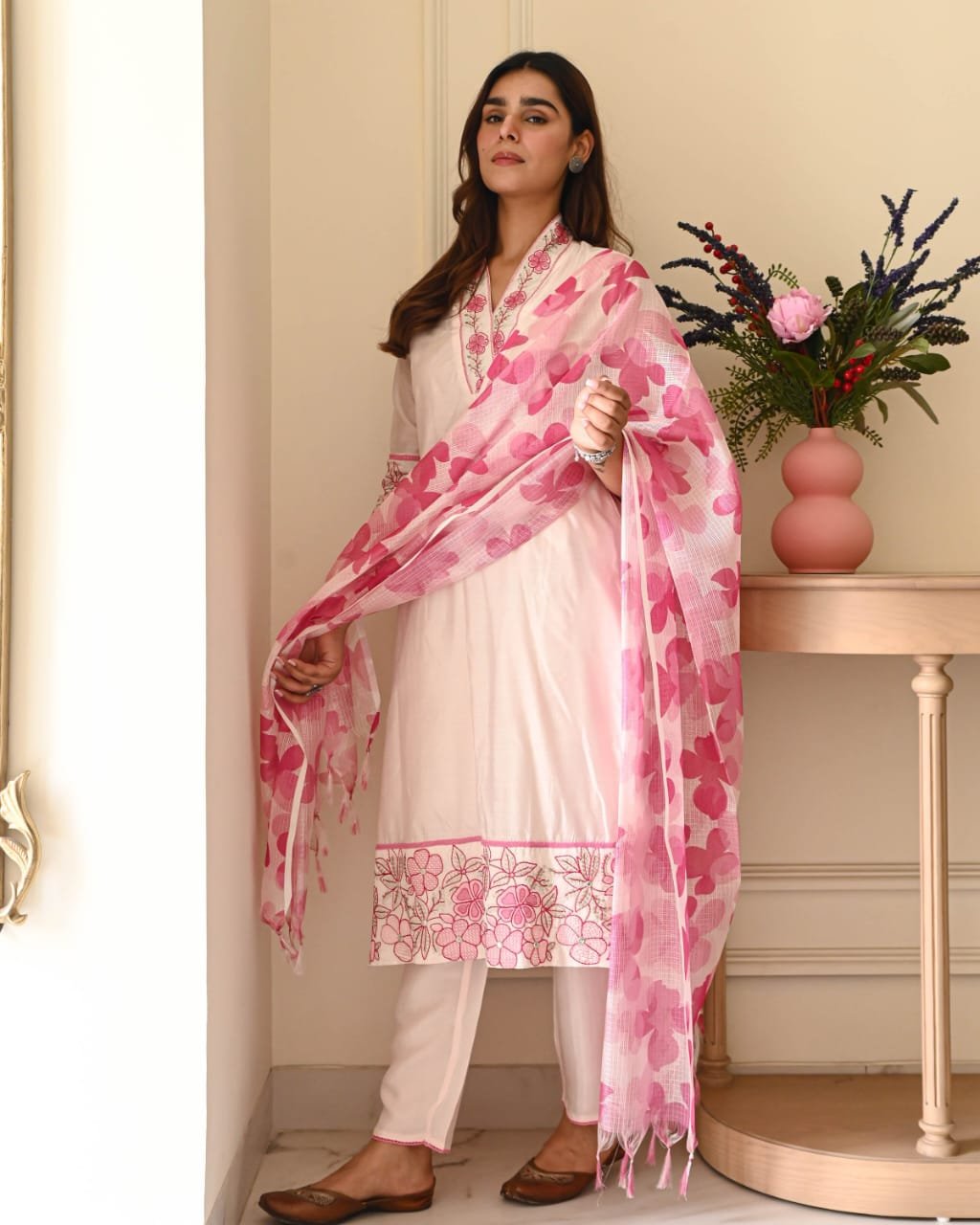 Cotton Flex Embroidered Stitched Suit Set