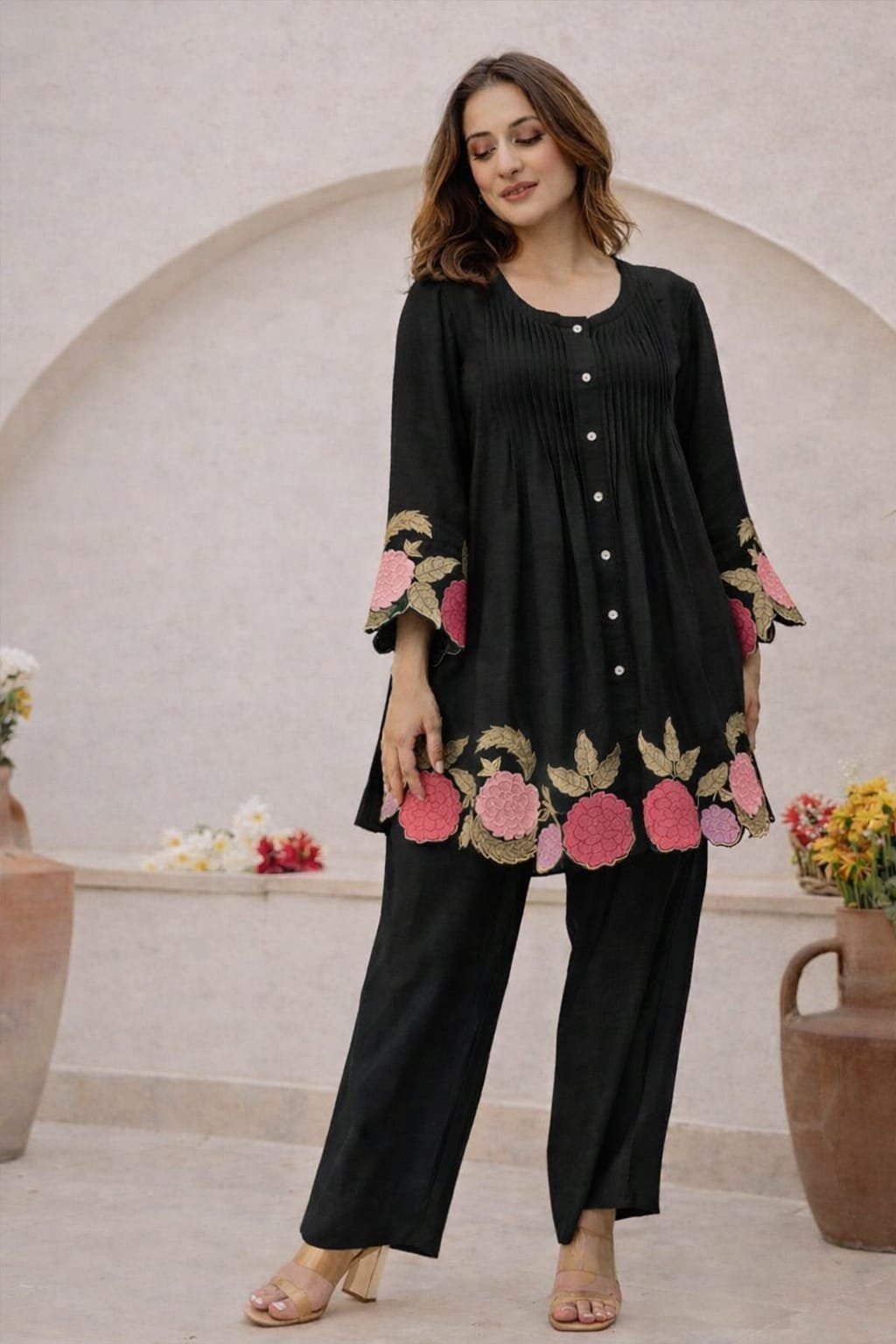 Cotton Embroidered Cord Set