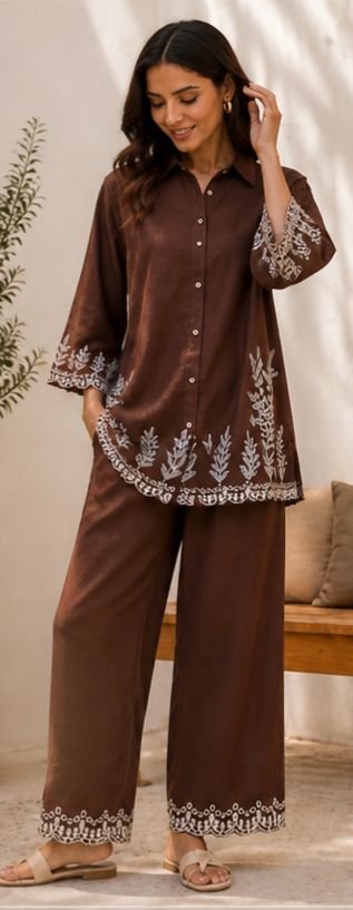 Cotton Embroidered Cord Set