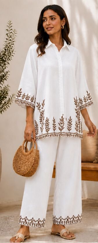 Cotton Embroidered Cord Set