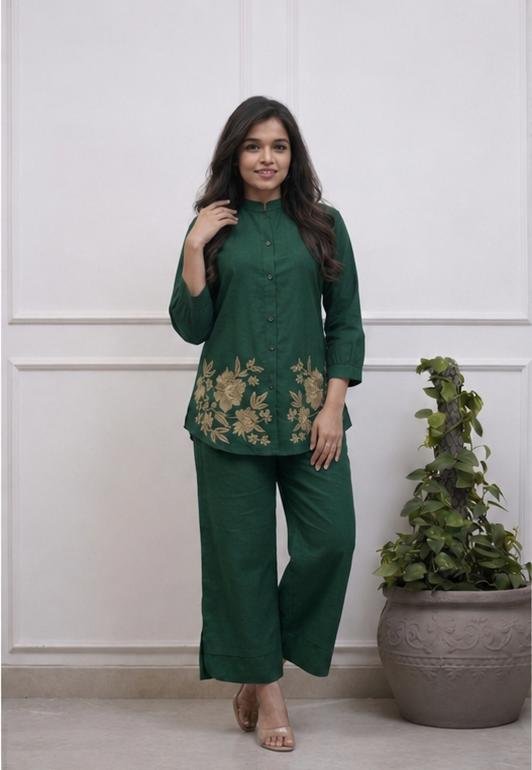 Cotton Embroidered Cord Set