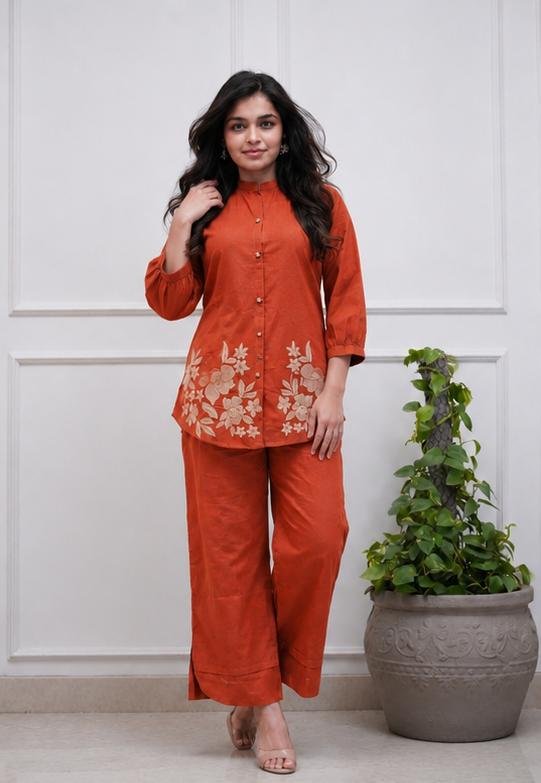Cotton Embroidered Cord Set