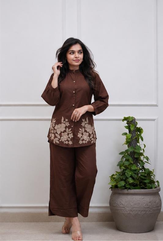 Cotton Embroidered Cord Set