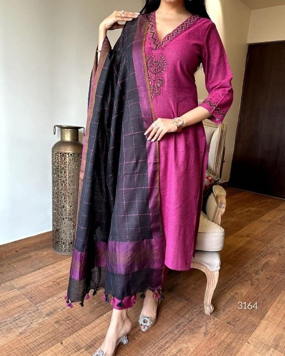Cotton Khadi Stitched Suit Set