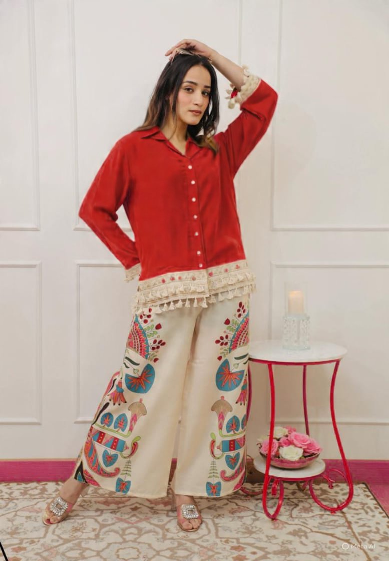 Cotton Embroidered Cord Set