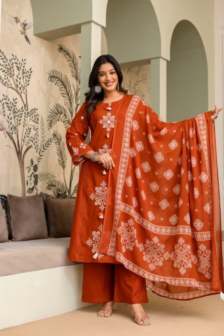 Cotton Embroidered Stitched Suit Set