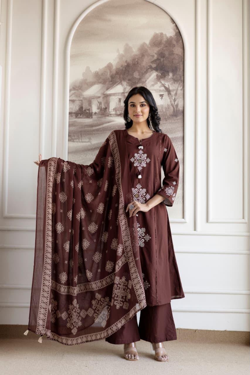 Cotton Embroidered Stitched Suit Set