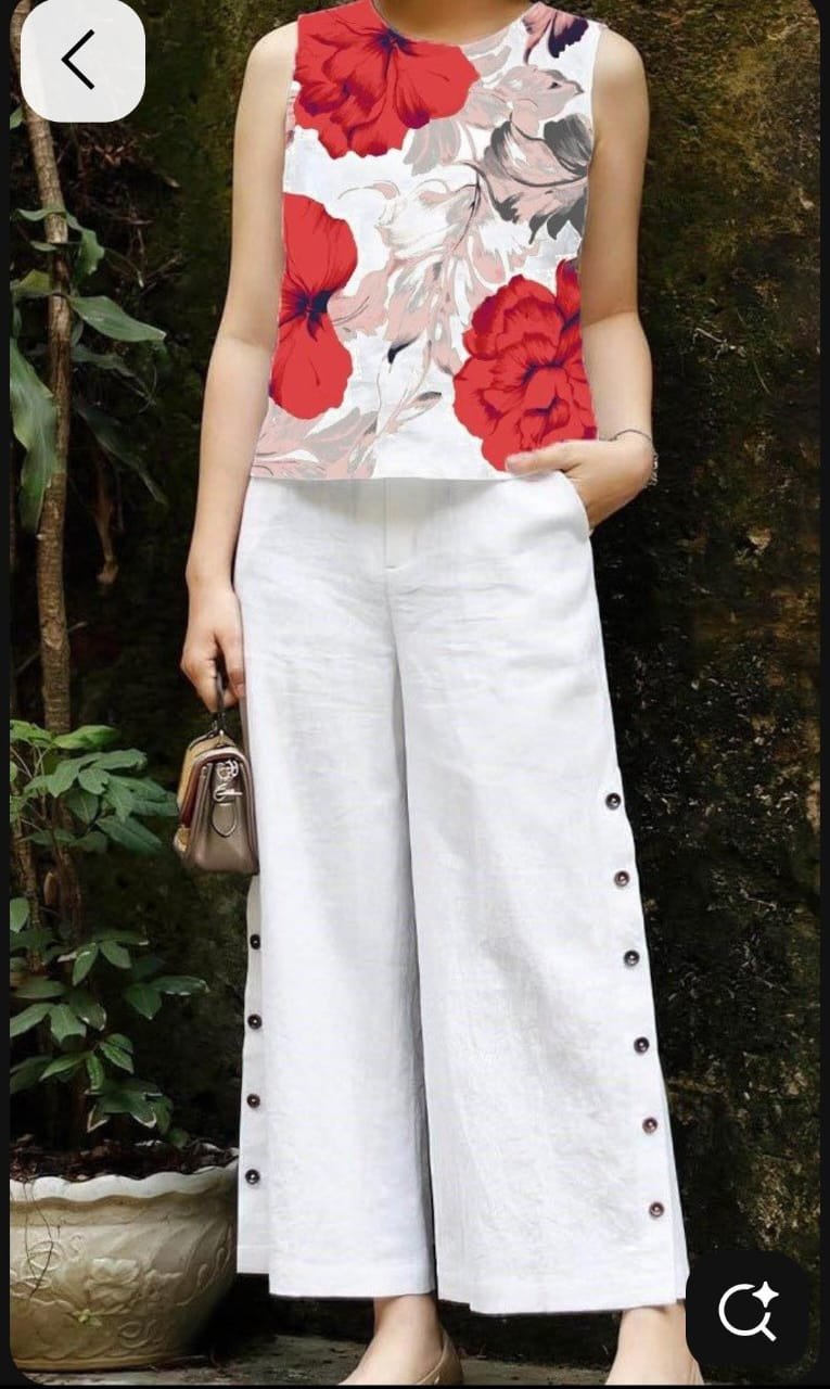Maslin Top Cotton Slub Palazzo Set