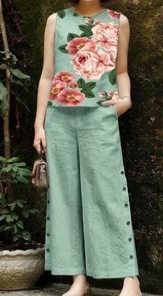 Maslin Top Cotton Slub Palazzo Set