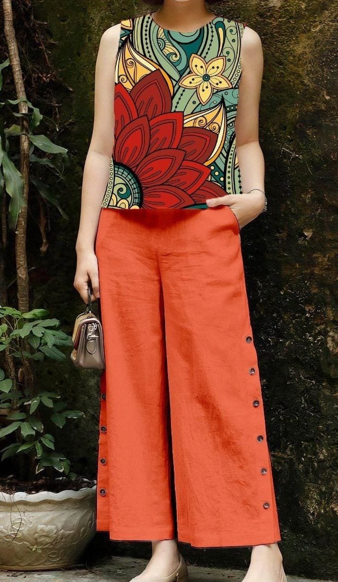 Maslin Top Cotton Slub Palazzo Set