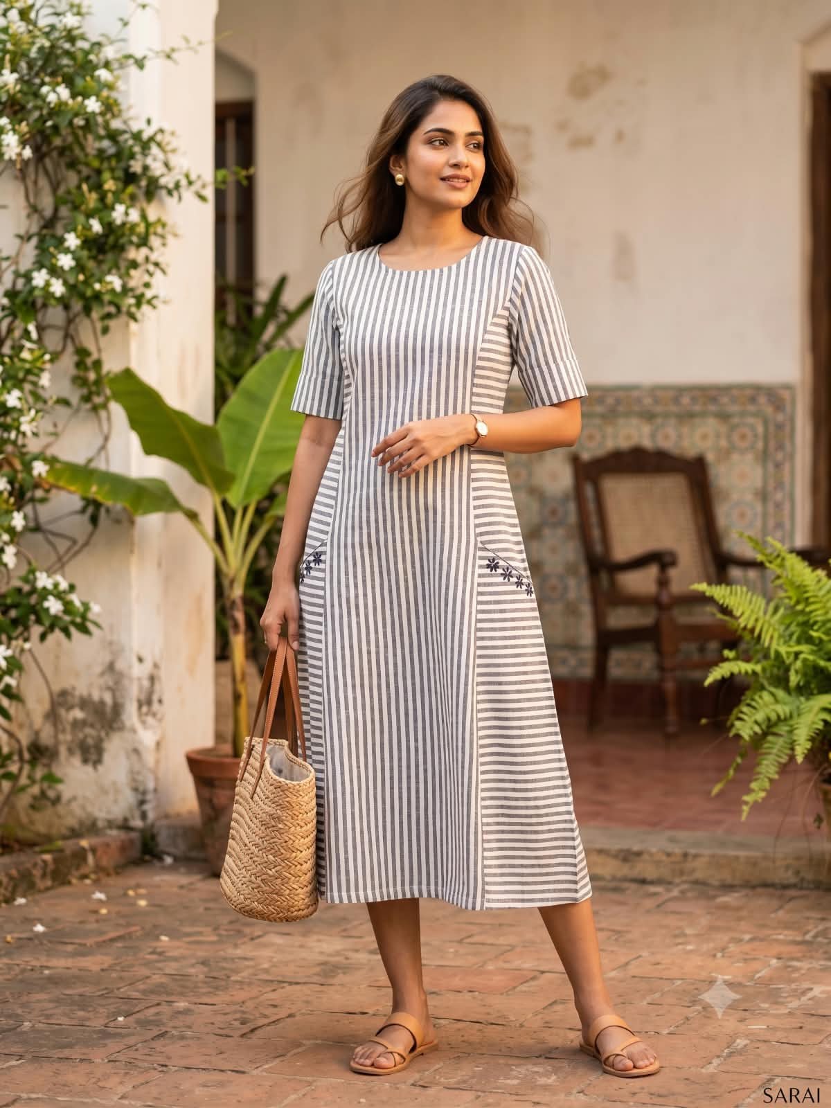 Cotton Khadi Striped Dress