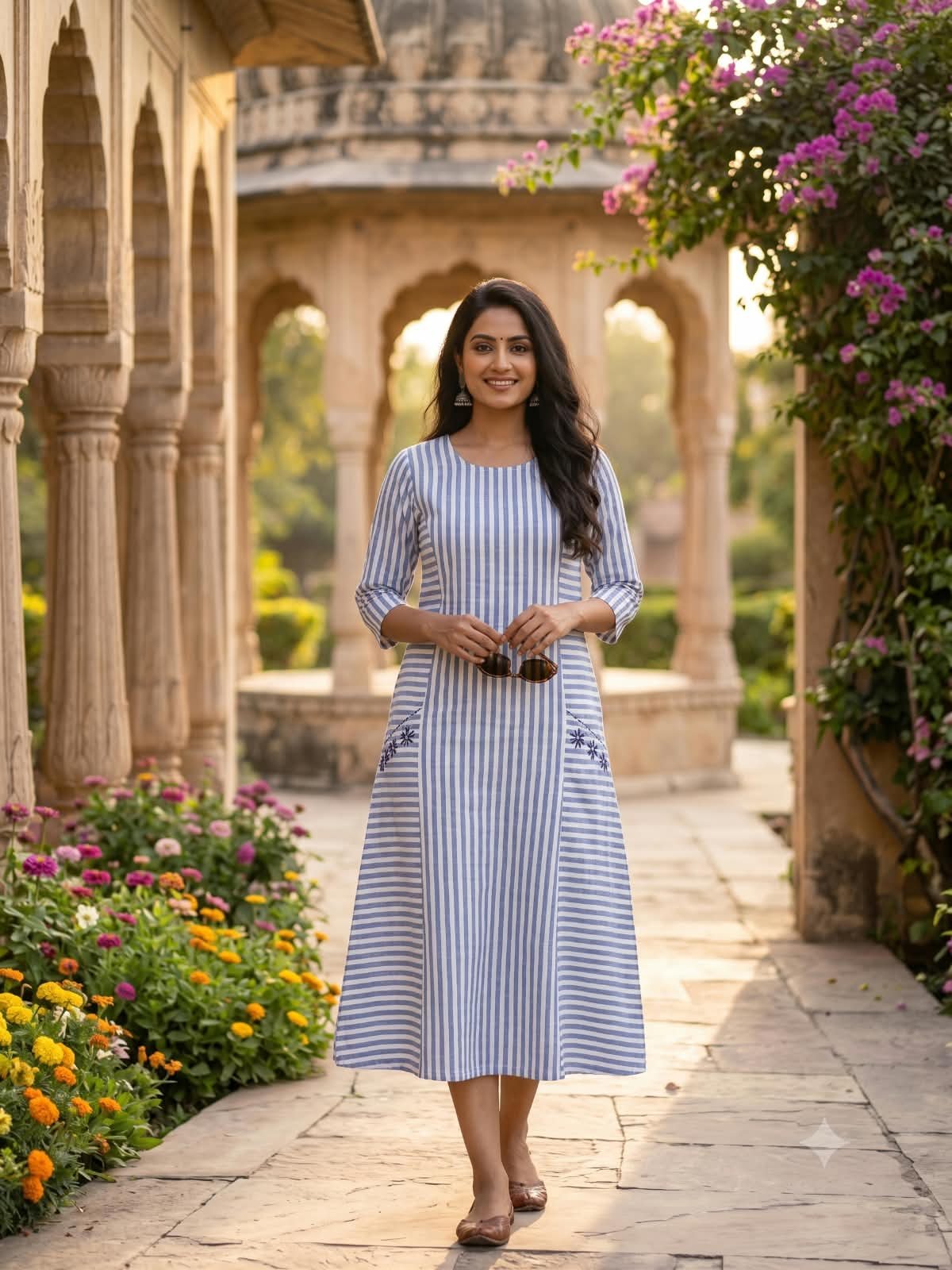 Cotton Khadi Striped Dress