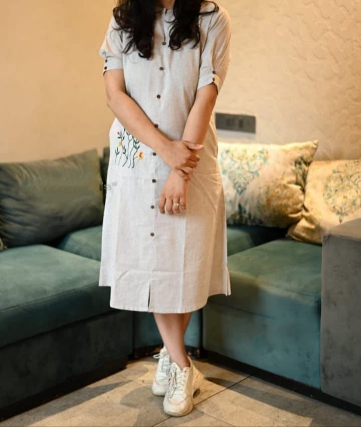 Cotton khadi Embroidered Dress