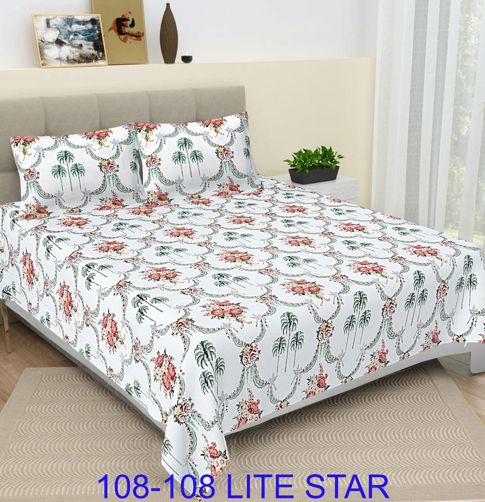 Cotton Printed Double Bedsheet 108*108