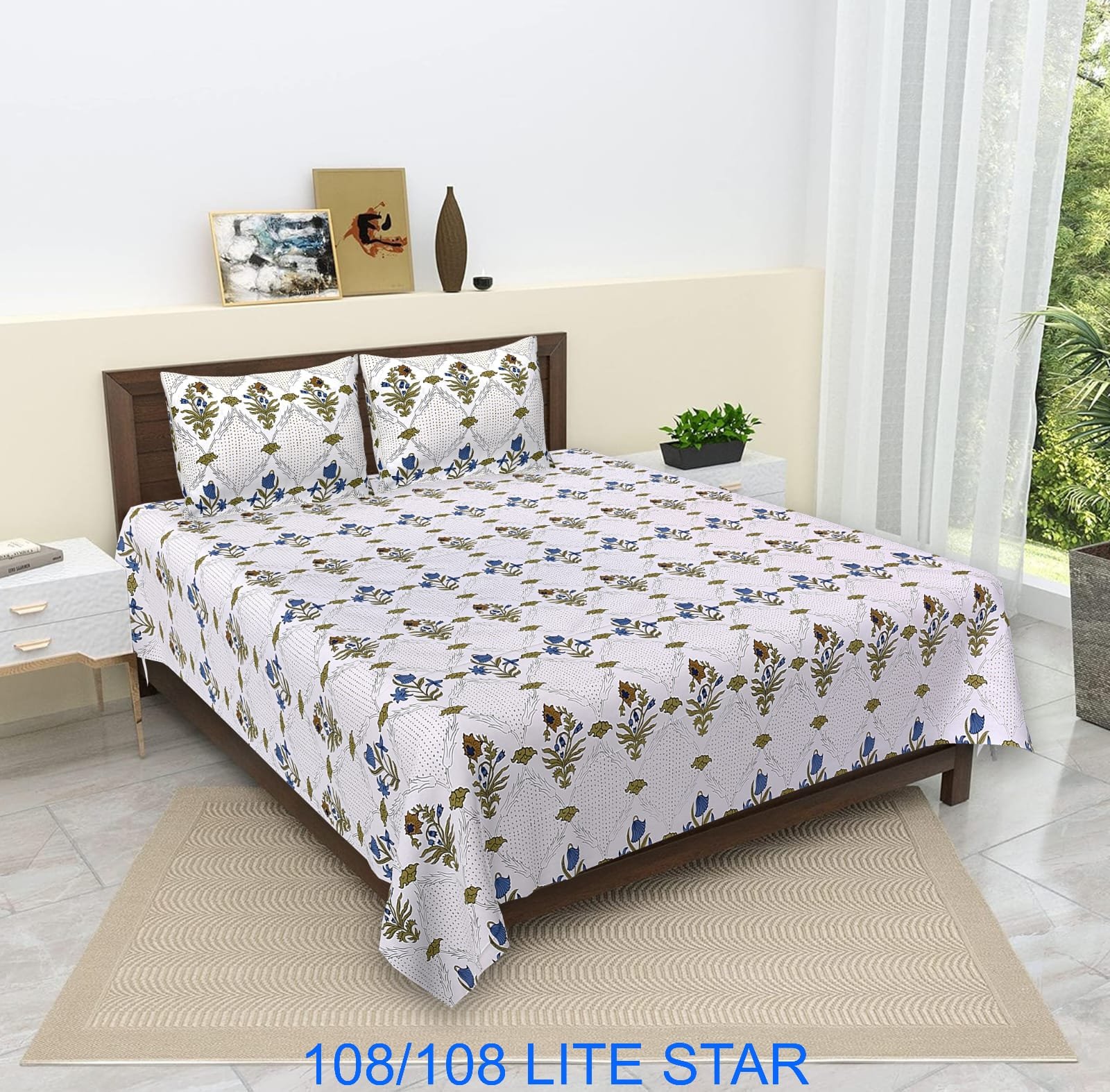 Cotton Printed Double Bedsheet 108*108