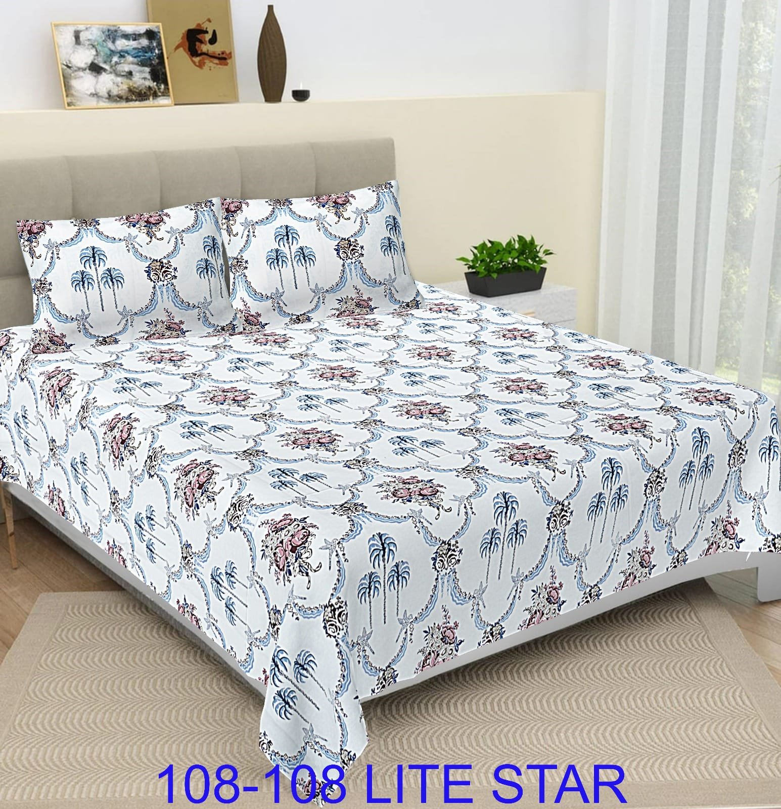 Cotton Printed Double Bedsheet 108*108