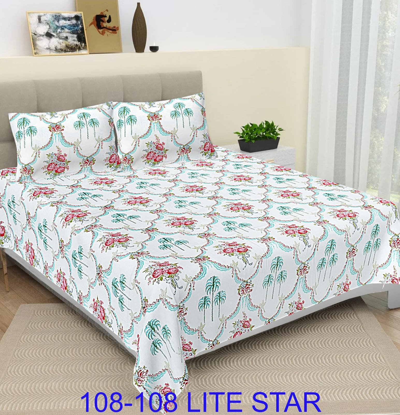 Cotton Printed Double Bedsheet 108*108