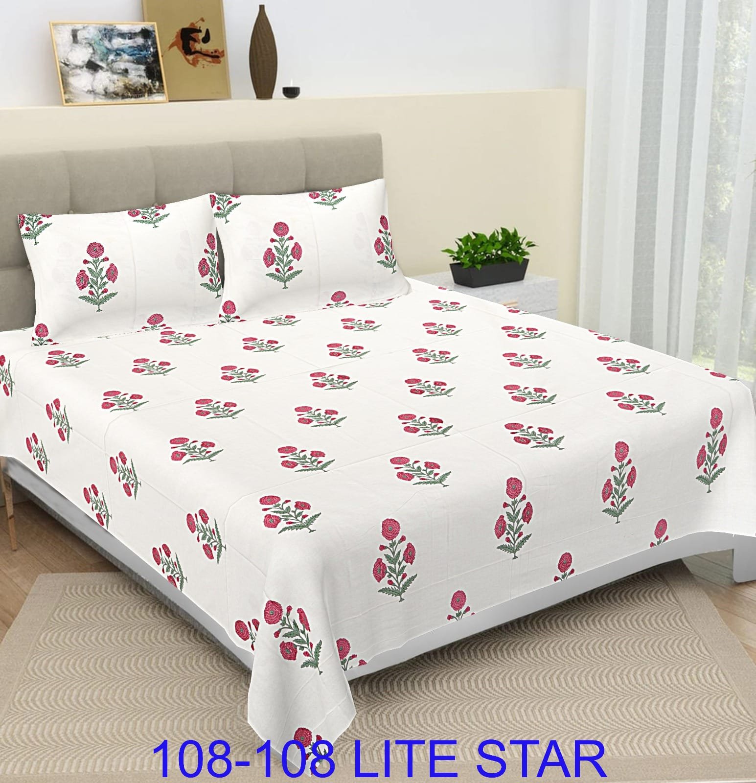 Cotton Printed Double Bedsheet 108*108