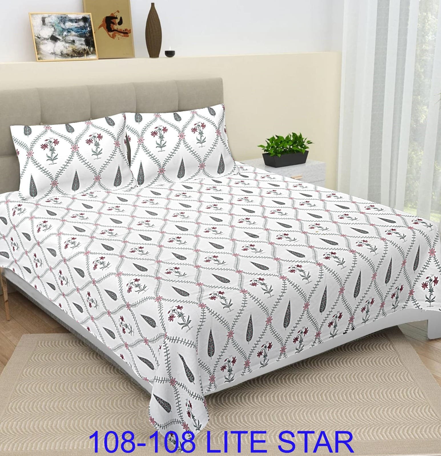 Cotton Printed Double Bedsheet 108*108