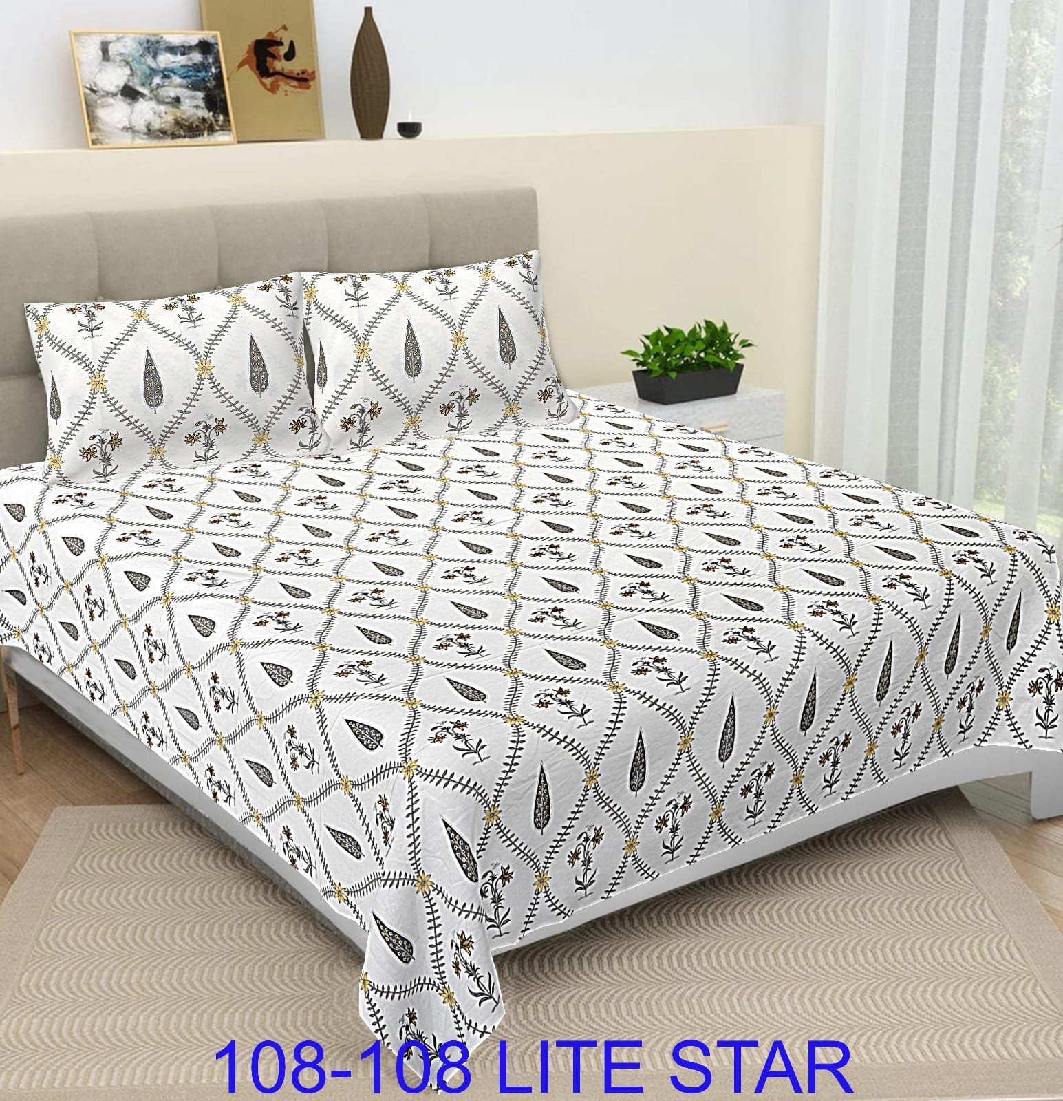 Cotton Printed Double Bedsheet 108*108