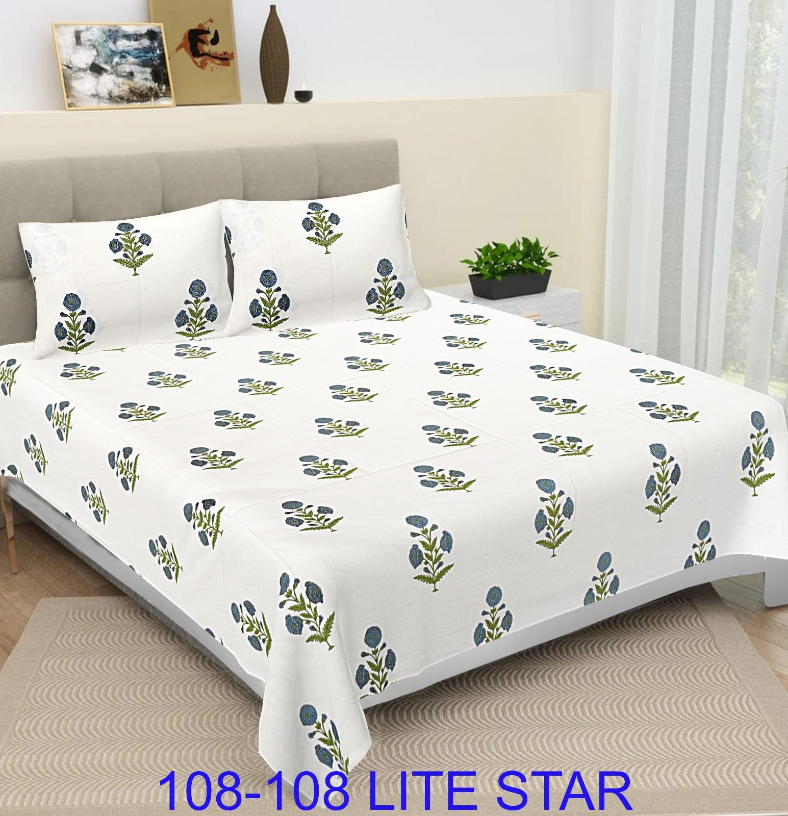 Cotton Printed Double Bedsheet 108*108