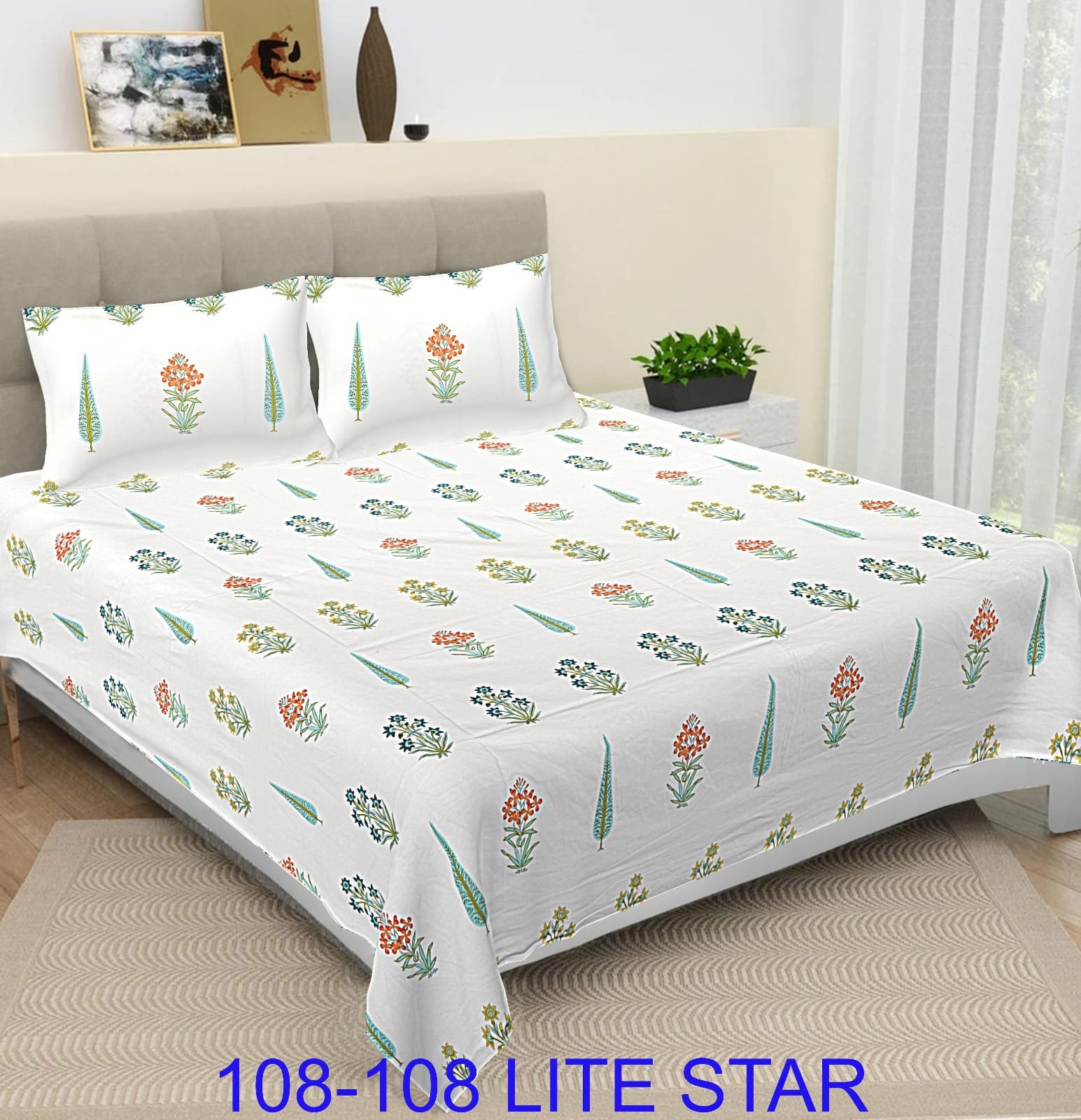 Cotton Printed Double Bedsheet 108*108
