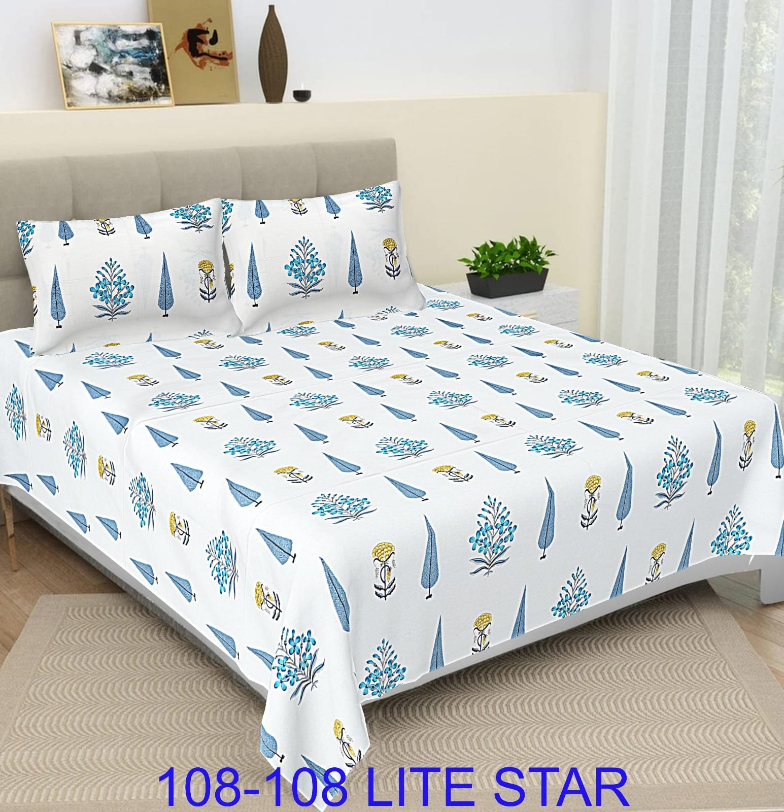 Cotton Printed Double Bedsheet 108*108